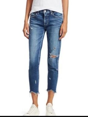 Moussy Vintage Glendele Distressed Raw Hem Cropped Denim Jeans
